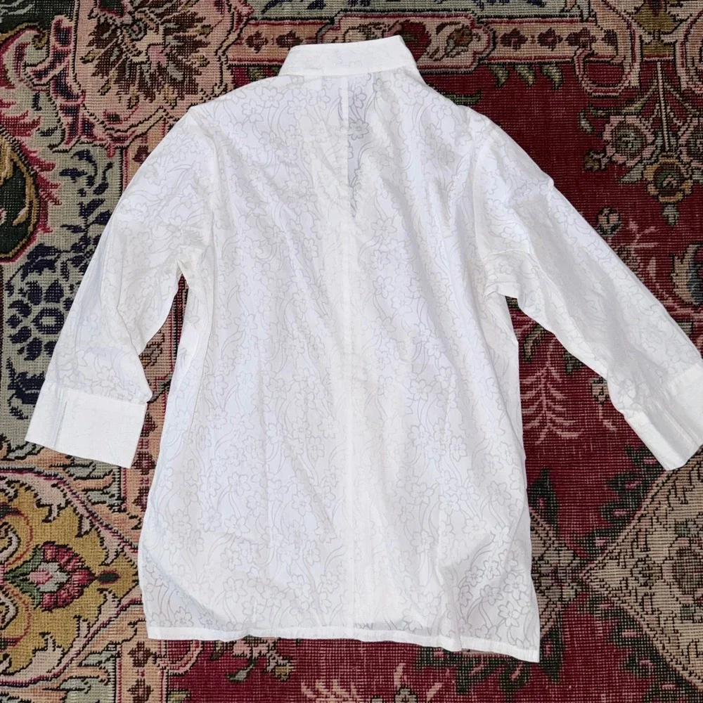 Liz‎ Claiborne S Mandarin Style Semi Sheer Button Front Blouse IMMACULATE